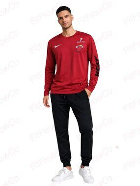 Nike Miami Heat NBA Dri-FIT Long Sleeve Shirt Men M Red